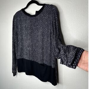 LA Made Black Cream Snake Print Front Pocket Back Zip Shirt Top S